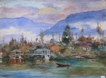 House boats in Kashmi, Kashmir & Himachal, Painting by M. K. Kelkar, Watercolour on Paper, 22 X 30